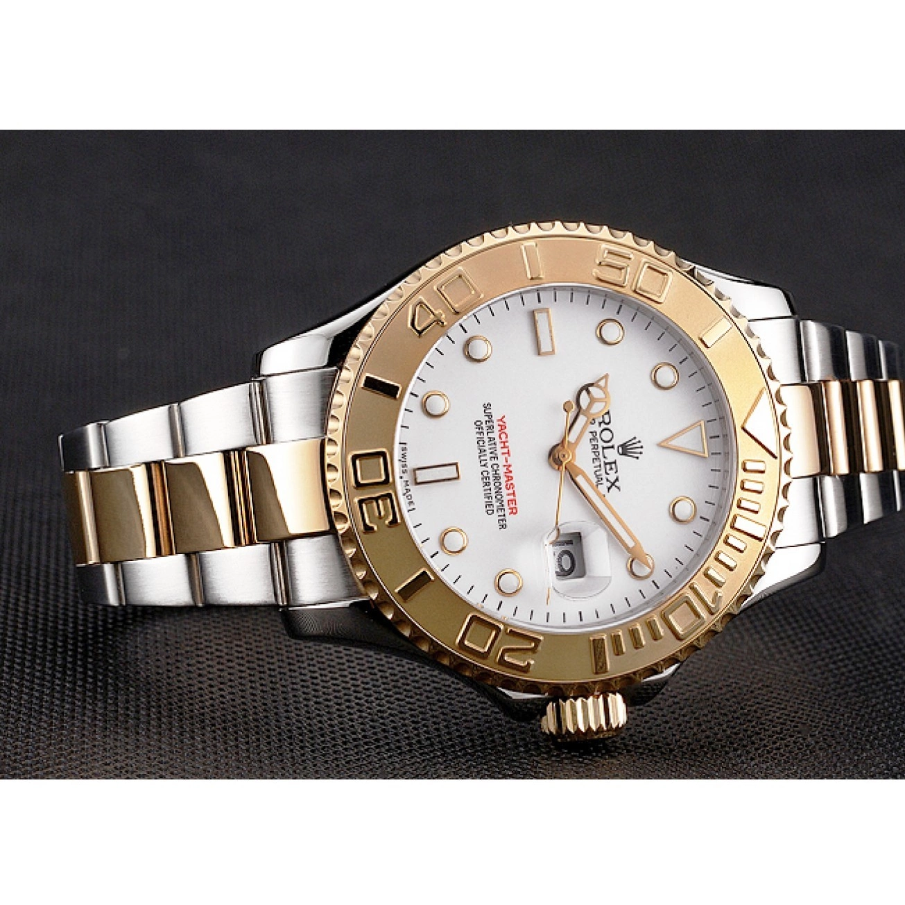 AAA Replica Watches Dial Tone Rolex White Two Bracelet Steel Yacht-Master Stainless Case Gold Bezel 0726
